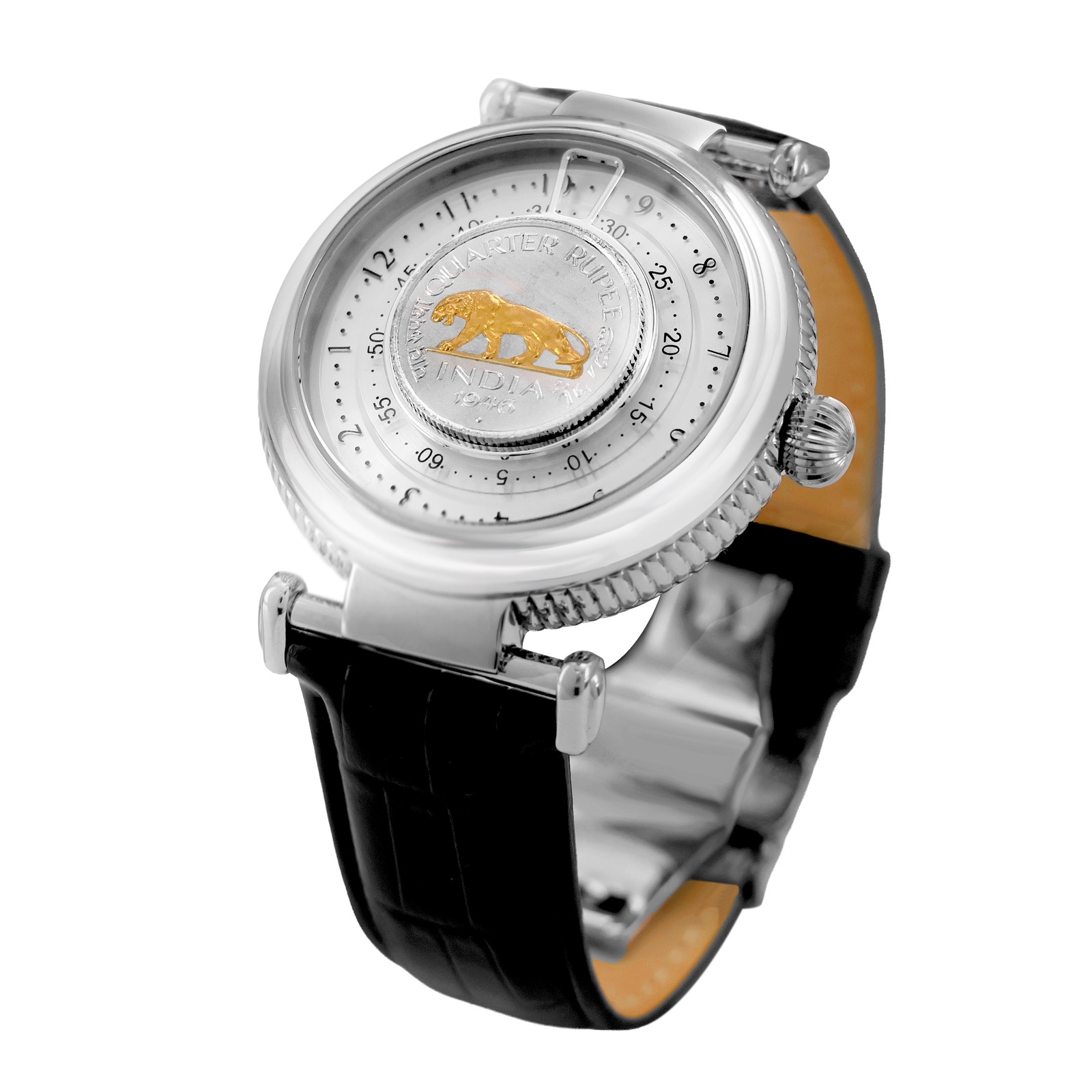 Baagh IV steel watch, angled view